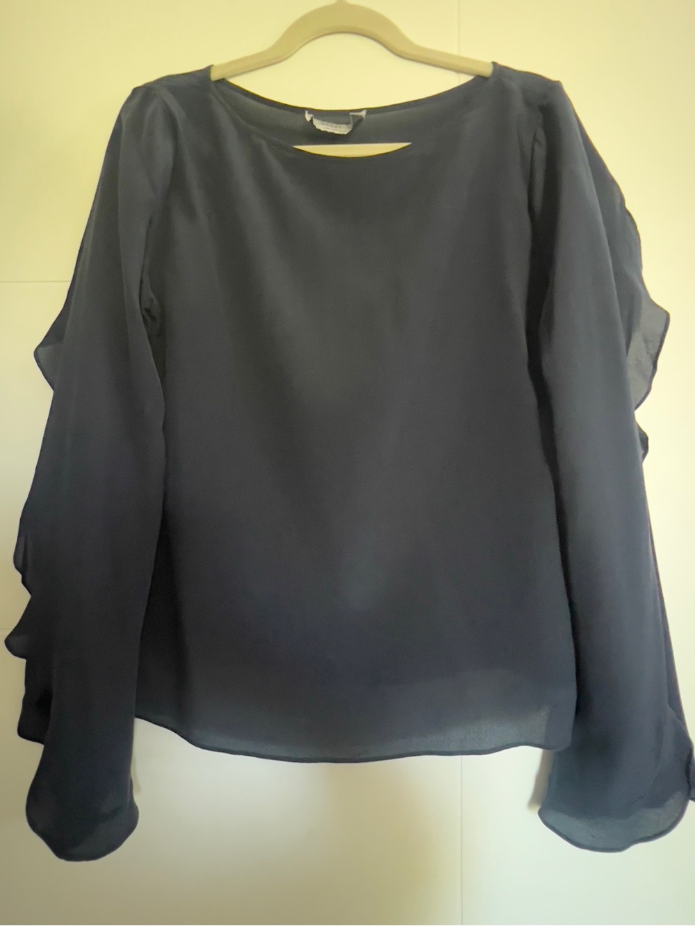 Women's Navy Long-Sleeve Chiffon Blouse with split sleeves
